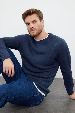 Trendyol Indigo Slim Fit Crew Neck Raglan Sleeve Basic Knitwear Sweater