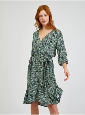 Green women's patterned dress with ties ORSAY