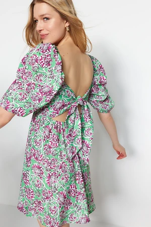 Trendyol Green Woven Back Detail Floral Mini Woven Dress