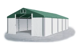 Garážový stan 6x8x3,5m střecha PVC 560g/m2 boky PVC 500g/m2 konstrukce ZIMA Zelená Bílá Šedé