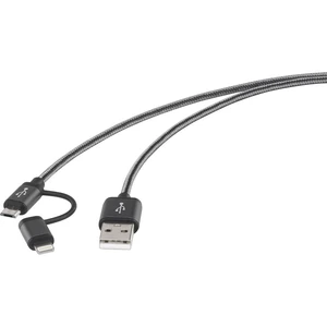 Renkforce #####USB-Kabel USB 2.0 #####USB-A Stecker, #####USB-Micro-B Stecker, #####Apple Lightning Stecker  1.00 m tmav