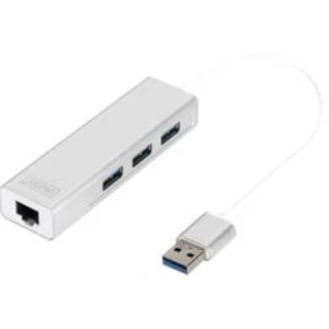 USB 3.0 hub Digitus DA-70250-1, 3 + 1 port, 27.2 mm, stříbrná