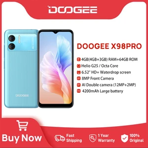 DOOGEE X98 Pro Smartphone 6.52"HD Display G25 Octa Core 4GB+64GB Cellhone 12MP AI Double Camera 4200mAh battery Phone Android 12