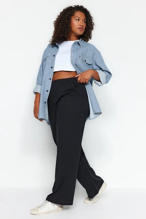 Trendyol Curve Black High Waist Wide Leg 2 Thread Reclaimed Plus Size Sweatpants.