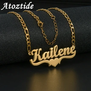 Atoztide Customized Name Hip Hop Letter Necklace Double Thick Plated Figaro Chain Piercing Carving Pendants for Women Gift