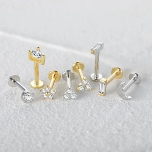 Aide 925 Sterling Silver Zircon Star Flower Tragus Helix Piercing Earrings Women Labret Lip Ring Cartilage Stud Punk Jewelry 1PC