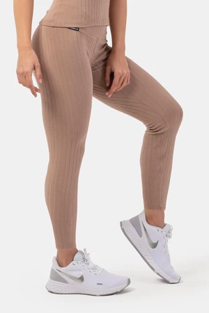 Dámské legíny Nebbia  Organic Cotton Ribbed High Waist Leggings 405 brown S