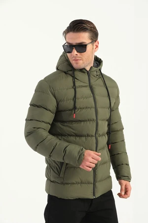 River Club Men's Khaki Inflatable Winter Coat With A Hoody Inner Lined Waterproof And Windproof.