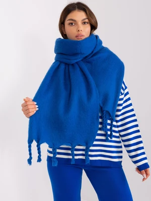 Dark blue wide scarf with fringe