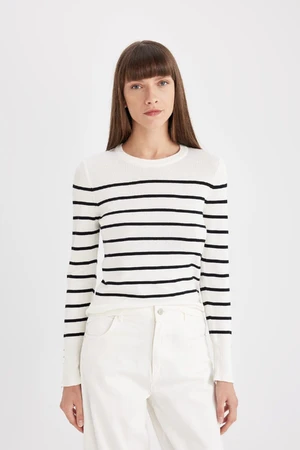 DEFACTO Regular Fit Soft Texture Crew Neck Striped Knit Sweater