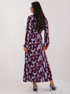 Burgundy maxi shirt dress with SUBLEVEL patterns