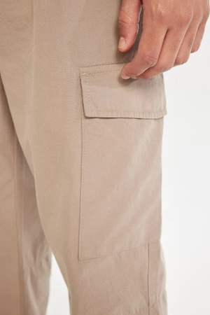 DEFACTO Men's Beige Wide Leg Cargo Pocket Parachute Wide Leg Trousers