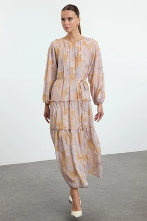 Trendyol Mustard Chiffon Woven Floral Pattern Dress