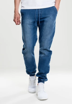 Pletené džínsové nohavice Jogpants modré vyprané