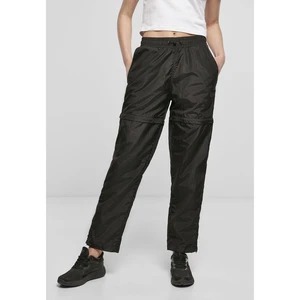 Women's Shiny Crinkle Nylon Zipper Pants Black