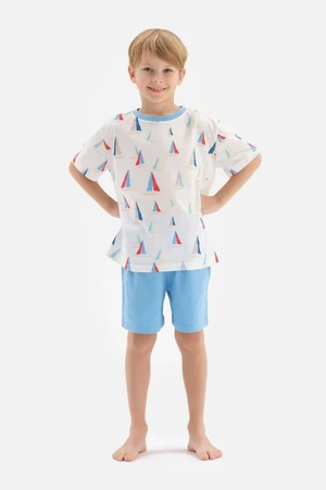 Dagi White Sailboat Printed Crewneck T-Shirt, Shorts and Pajamas Set.