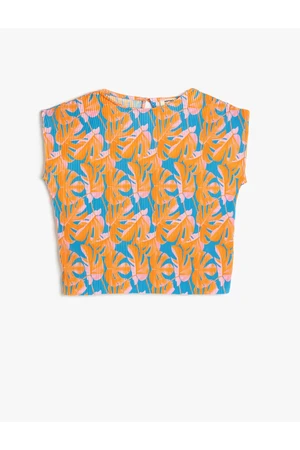 Koton Pleated T-Shirt Floral Pattern Short Sleeve Crew Neck