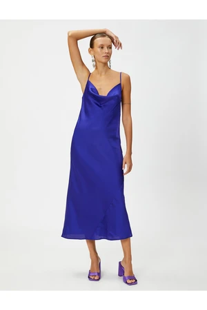 Koton Satin Midi Length Evening Dress with Straps