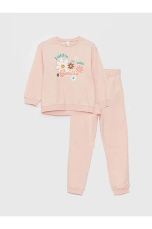 LC Waikiki Crew Neck Printed Long Sleeve Girls' Pajamas Set