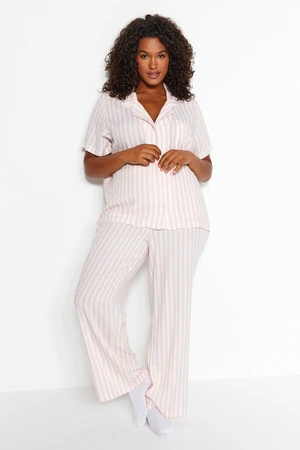 Trendyol Curve Pink Striped Woven Pajamas Set