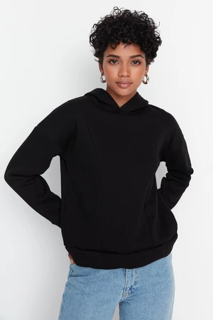 Trendyol Black Slit Detailed Knitted Sweatshirt with Fleece Inside