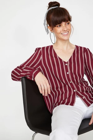 Koton Women's Burgundy Striped Blouse