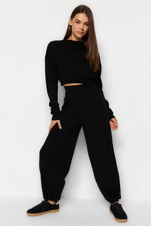 Trendyol Black Super Crop Basic Stand Up Collar Knitwear Top-Upper Suit