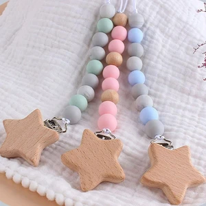 Holder Wood Dummy Clips Children Baby Pacifier Chain Star Wood Clips Pacifier Holder Clips Baby Teether Toys Straps