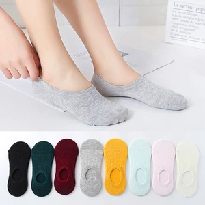 10 pieces = 5 pairs Women Invisible Solid Color Socks Slippers Ladies Polyester Cotton Non-slip Silicone Ankle Socks skarpetki