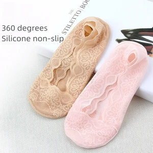 5 pairs of summer lace boat socks women's non-slip silicone cotton breathable socks women's socks cover invisible socks