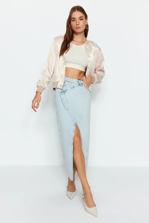 Trendyol Light Blue Asymmetrical Maxi Denim Skirt