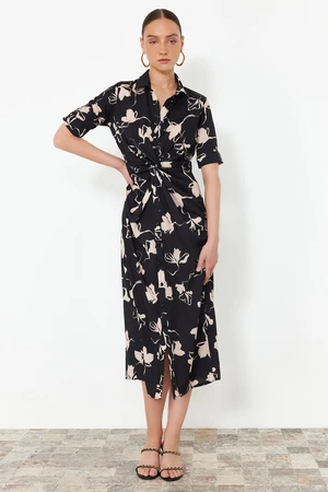 Trendyol Black Gather Detailed Midi Woven Shirt Dress