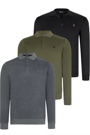 TRIPLE SET V4007 DEWBERRY MEN'S SWEATSHIRT-BLACK-ANTHRACITE-KHAKI