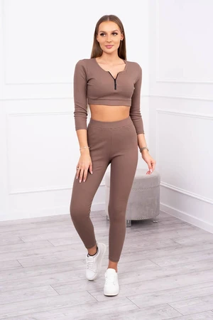 Ribbed crop top set mocca