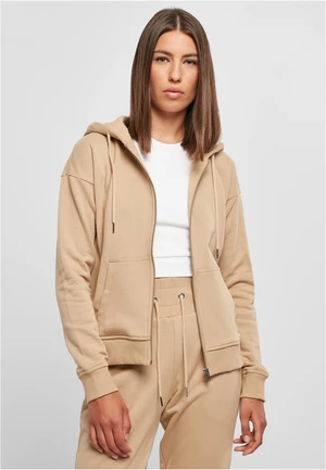 Women's organic terry hoodie with zipper in beige