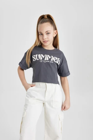 DEFACTO Girls Crew Neck Printed Short Sleeve T-Shirt