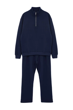 Trendyol Navy Blue Oversize/Wide Cut Stand Collar Zippered Tracksuit