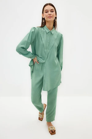 Trendyol Green Linen Look Shirt-Pants Woven Suit