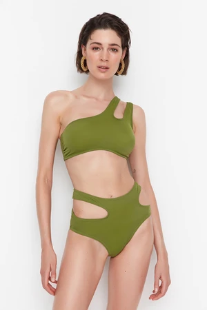 Trendyol Khaki kivágta a részletes bikini alsót