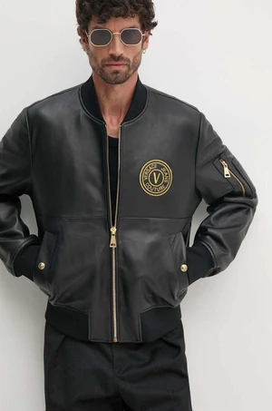 Kožená bomber bunda Versace Jeans Couture pánská, černá barva, přechodná, 77GAVP06 CPPS3