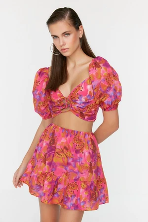 Trendyol Pink Butterfly Print Beach Top-Top Set