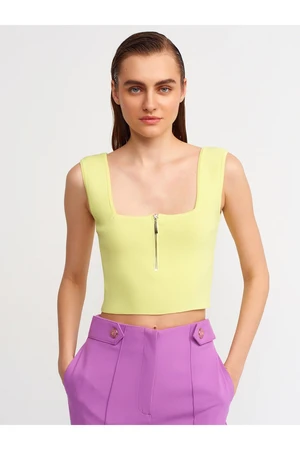 Dilvin 10197 Square Collar Zippered Knitwear Singlet-lime