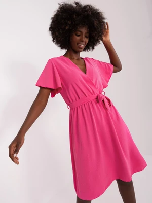 Dark pink flared dress with belt