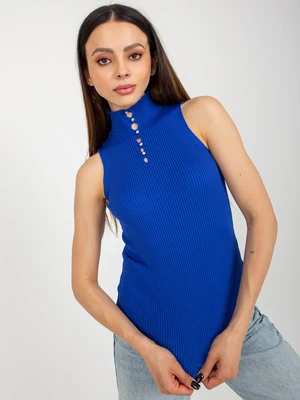 Cobalt blue blouse with ribbed turtleneck