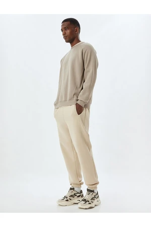 Koton Sweatpants with Laced Waist, Stitched Detail, Pocket, Cotton Blend, Elasticated Legs, Raised