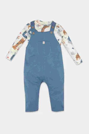 DEFACTO Baby Boy Safari Patterned Long Sleeve T-Shirt Adjustable Overalls 2-Piece Set