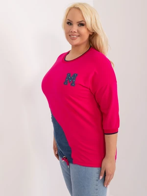 Plus size fuchsia long blouse with 3/4 sleeves