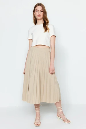 Trendyol Stones Flared High Waist Midi Pleated Smart Crepe Knitted Skirt