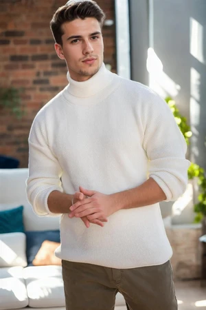 18701 Dewberry Turtleneck Mens Knitwear-EKRU