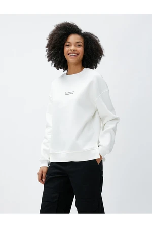 Koton Crewneck Sweatshirt with Slogan Printed Long Sleeved Ribbed